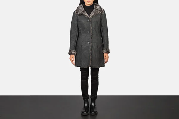 Erica Shearling Black Leather Coat