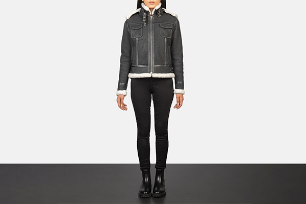 Fiona Black Hooded Shearling Leather Jacket