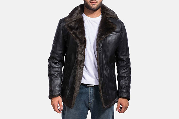 Furcliff Black Leather Winter Coat