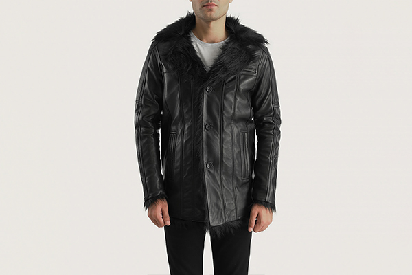 Furcliff Black Lightweight Leather Winter Coat