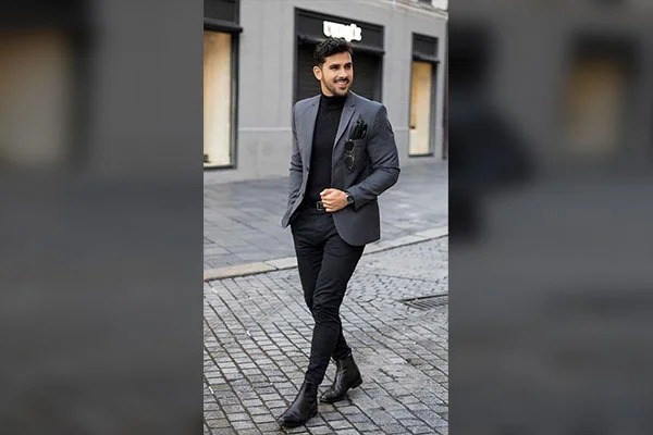 Grey Blazer and Black Pants