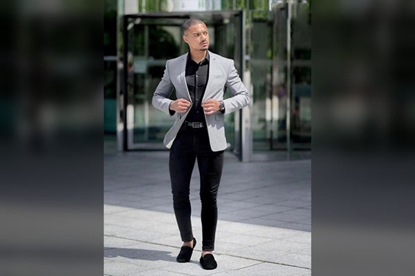 Grey Blazer with Black Pants