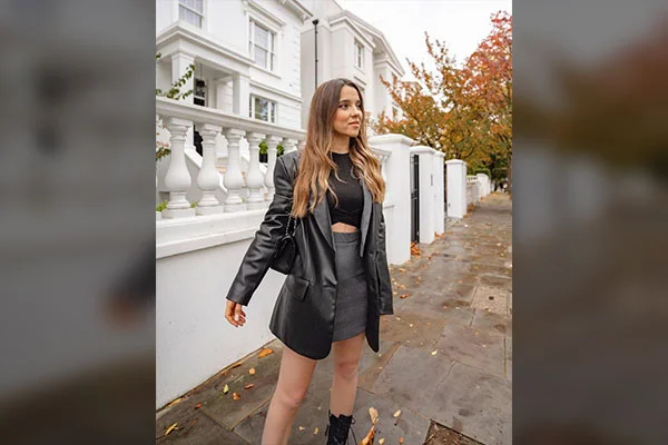 Grey Full Sleeved T-shirt with a Leather Blazer