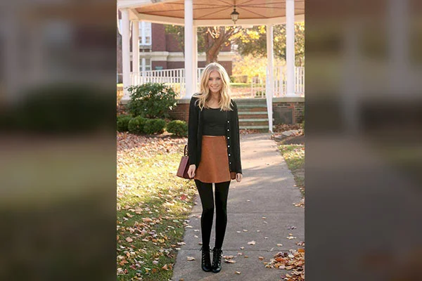 Leather Leggings with a Tank Top and Skirt