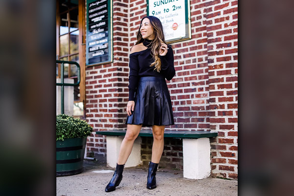 Leather Pleated Skirt with a Cutout Top