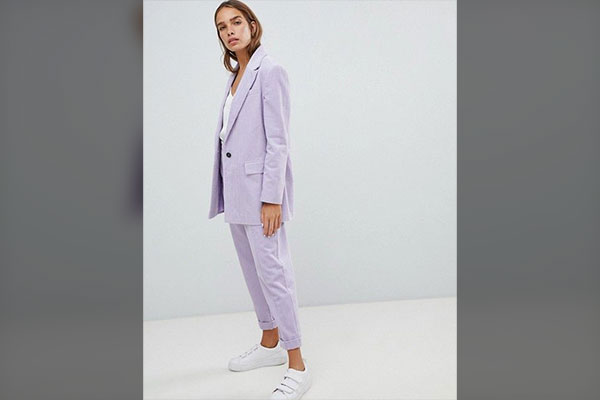 Lilac Suit with White Sneakers