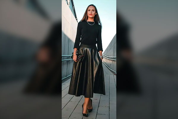 Long Faux Leather Skirt with Blazer