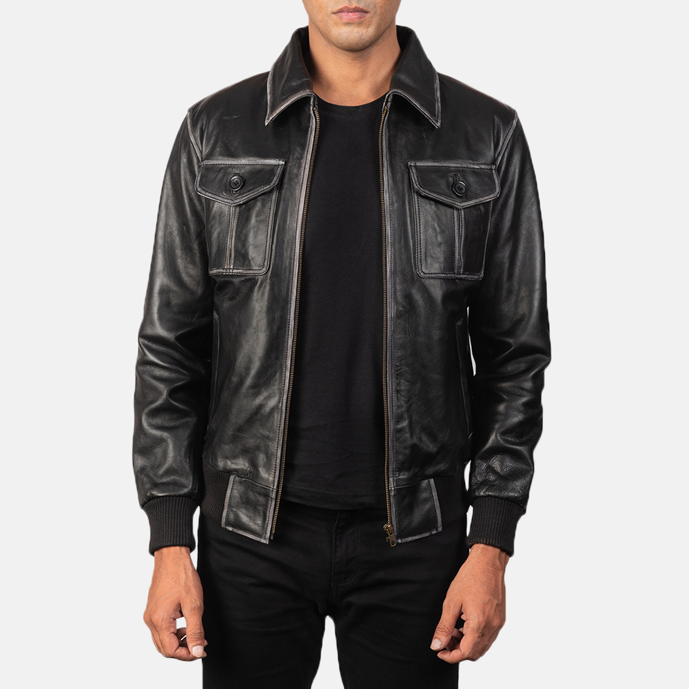 Aaron black leather jacket
