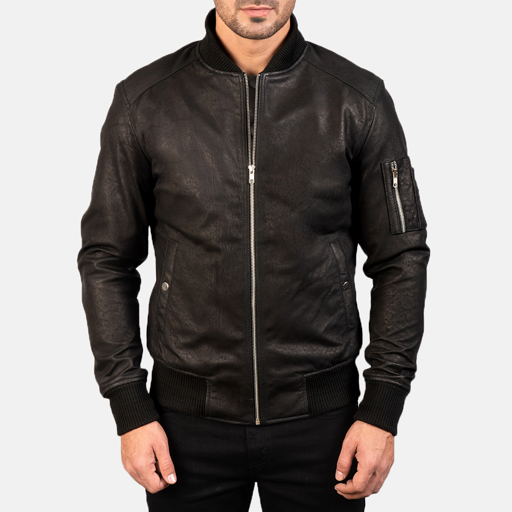Bomia Ma-1 Distressed black leather jacket