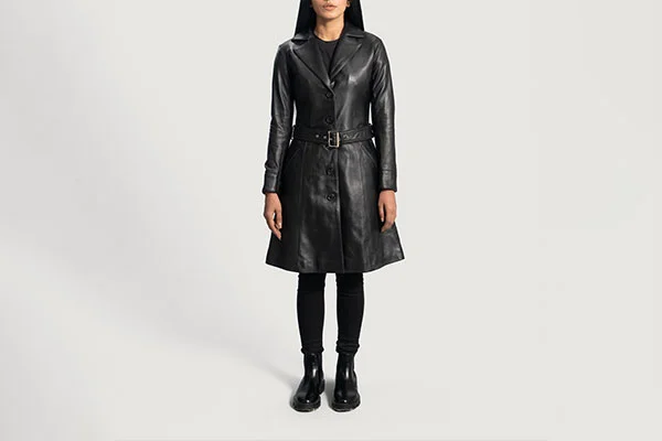 Moonlight Black Leather Trench Coat