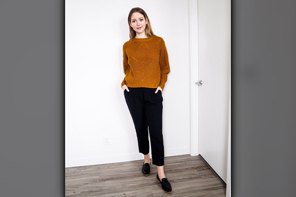 Mustard Sweater with Black Pants