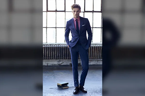 Navy Blue Suit with A Pink Shirt