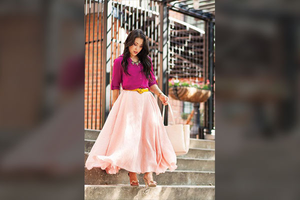 A Fuchsia Pink Blouse and A Red Maxi Skirt 