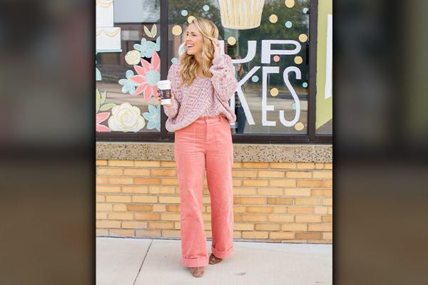 Pink Pants with Green Cropped Sweater