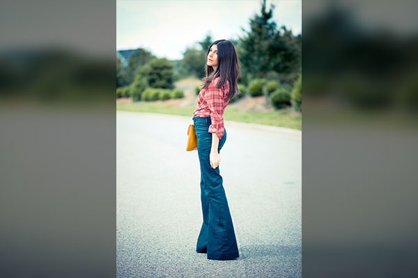 Red Plaid Shirt and Flare Jeans