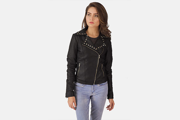 Sally Mae Studded Black Leather Biker Jacket