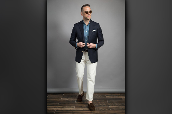 Suit Jacket with Denim Shirt