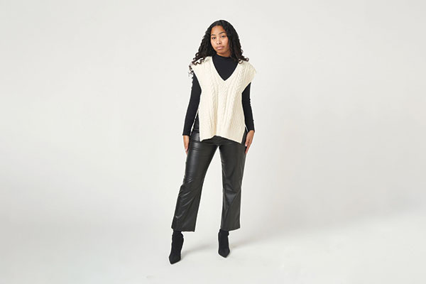 Sweater Vest With Leather Culottes