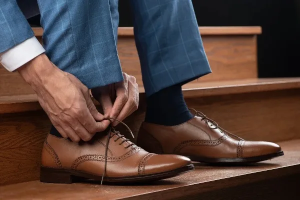 Tan Shoes with a Navy Suit