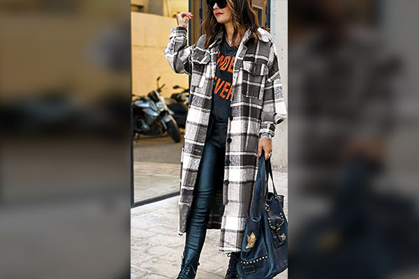 Trench Coat with Flannel Shirt