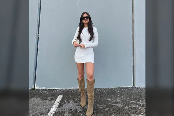 White Dress Brown Boots 