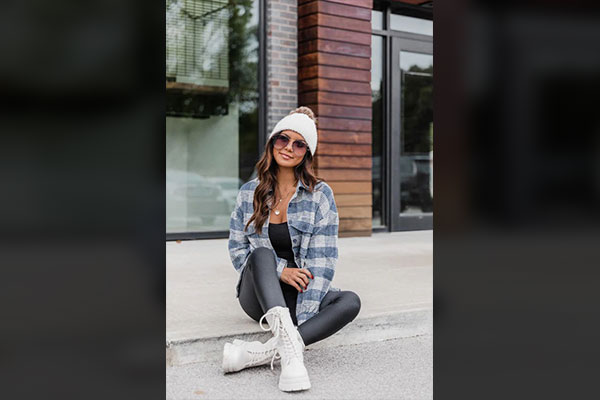 White Lace-up Boots Outfit with Jeans