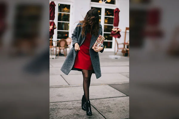 The Fashionably Chic Combination: Dress With Ankle Boots and Tights