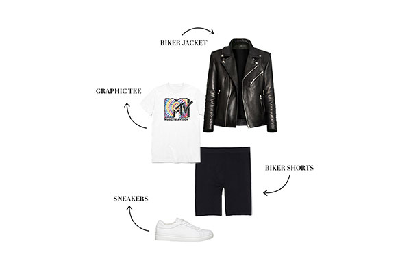With A Graphic Tee, Biker Jacket + Sneakers