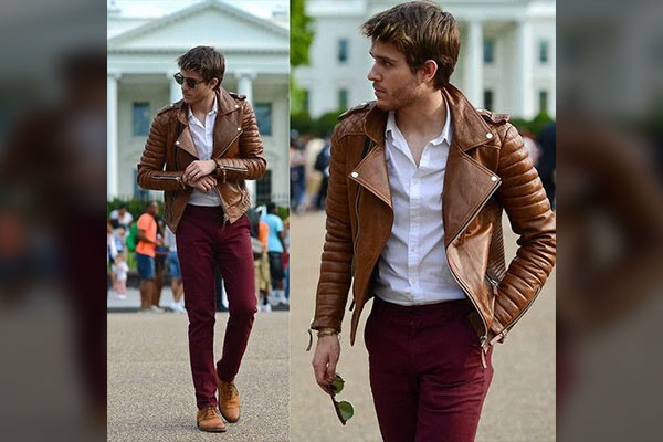 With a Brown Biker Jacket