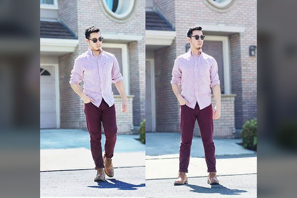 With a Light Pink Chambray Shirt