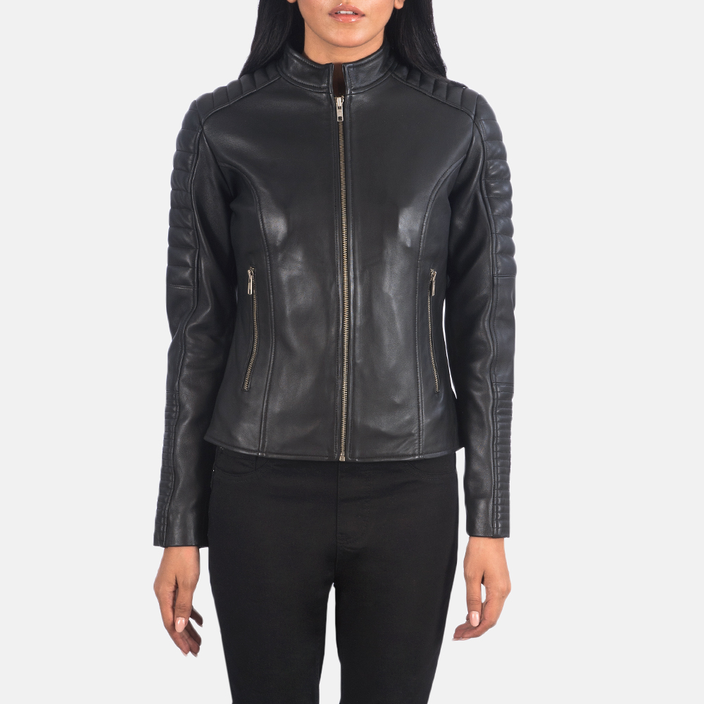 Adalyn Quilted Black Leather Biker Jacket

