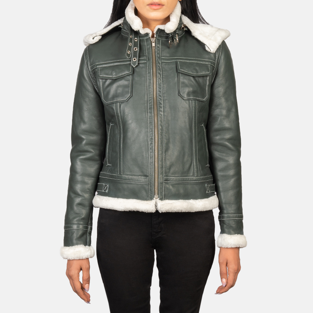 Fiona Green Hooded Shearling Leather Jacket
