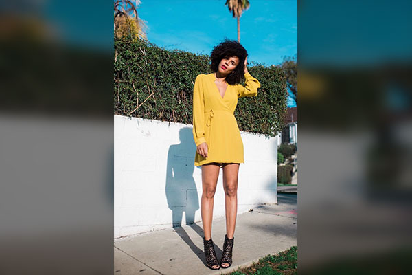 Yellow Dress with Black Shoes 