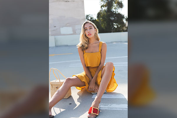 Yellow Dress with Gold Shoes 