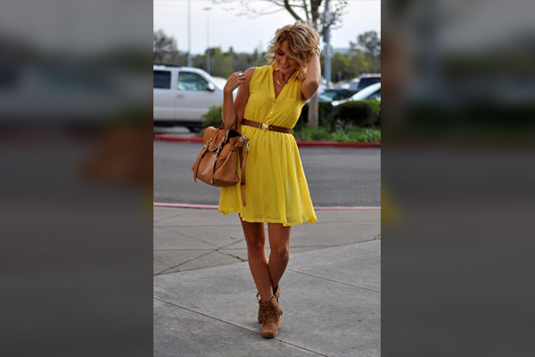Yellow Dress with Red Shoes 