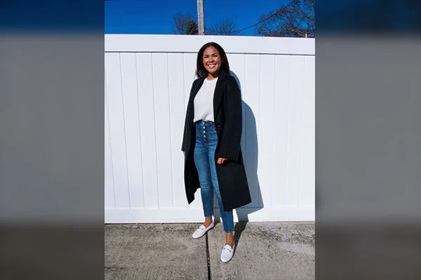 7. Leather Coat With a High Neck Sweater and Blue Jeans