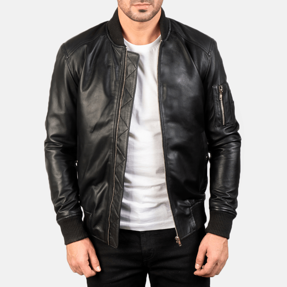 Bomia Ma-1 Best Black Leather Bomber Jacket