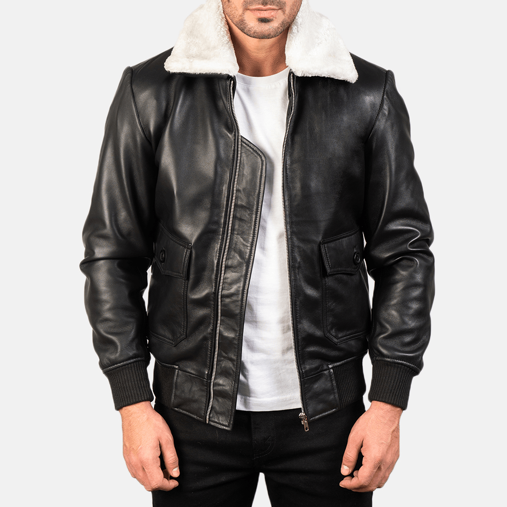 Airin G-1 Best Black & White Leather Bomber Jacket