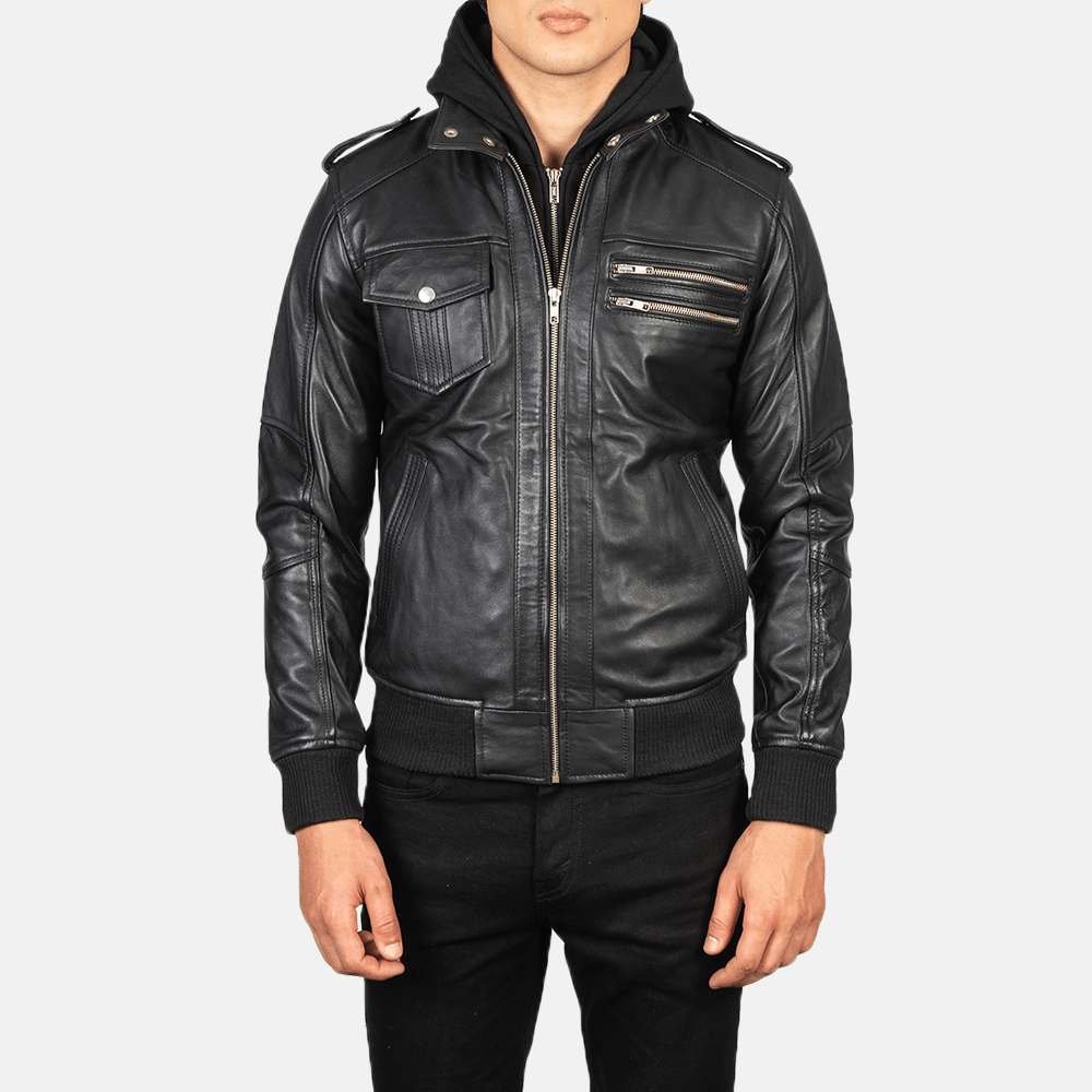 Bravado Black Hooded Best Leather Bomber Jacket