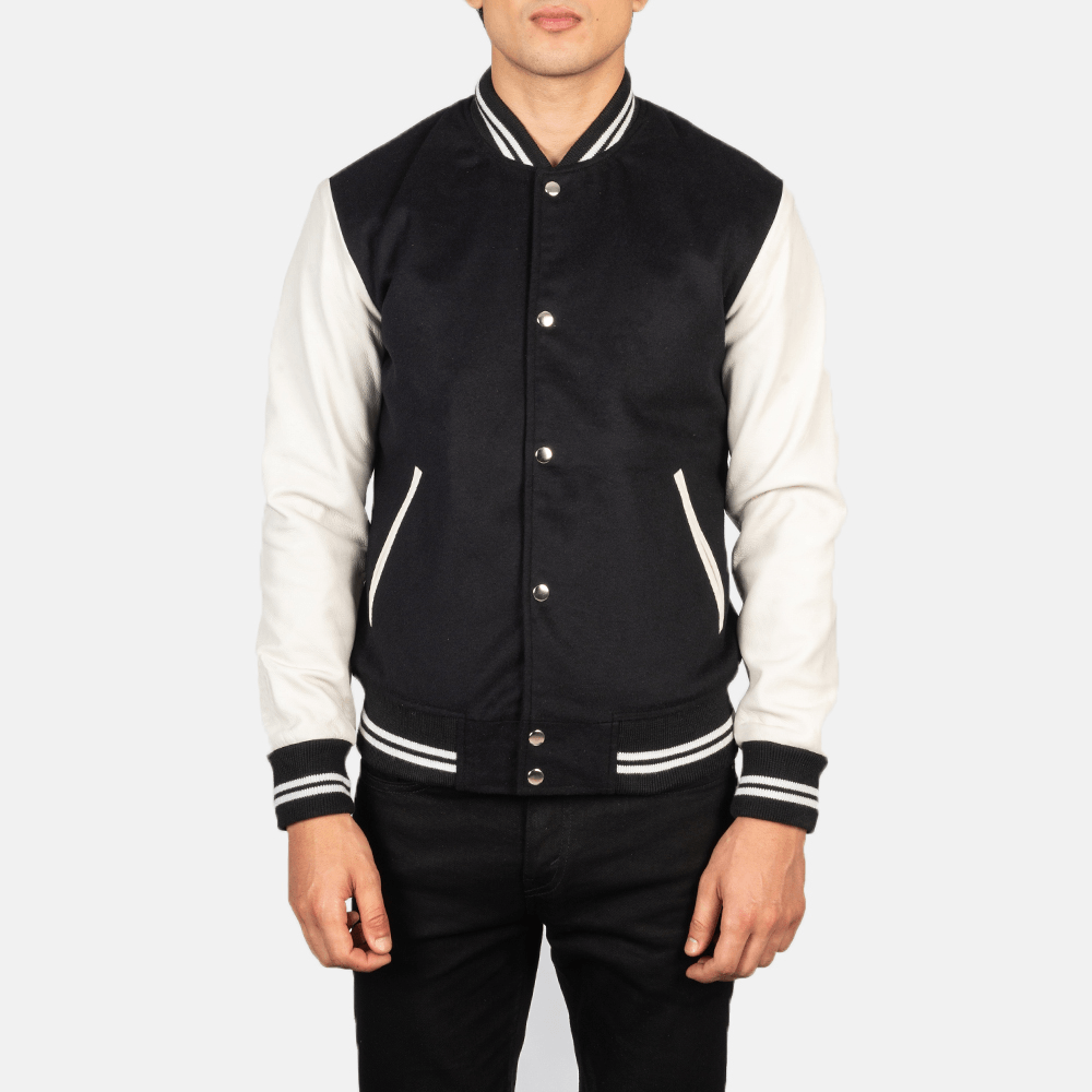 Vaxton Best Black & White Hybrid Varsity Jacket