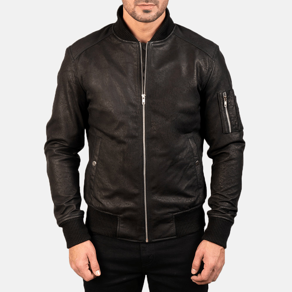 Bomia Ma-1 Distressed Best Black Leather Bomber Jacket