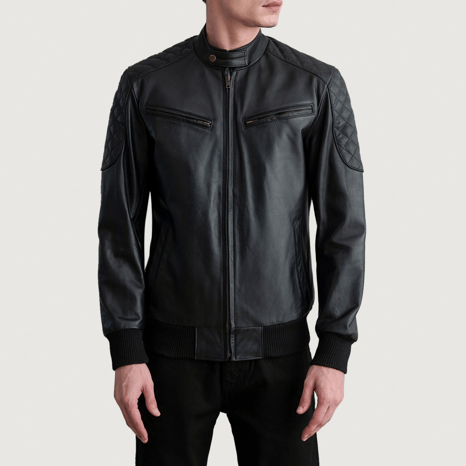 Full-Grain Sven Black Leather Bomber Jacket