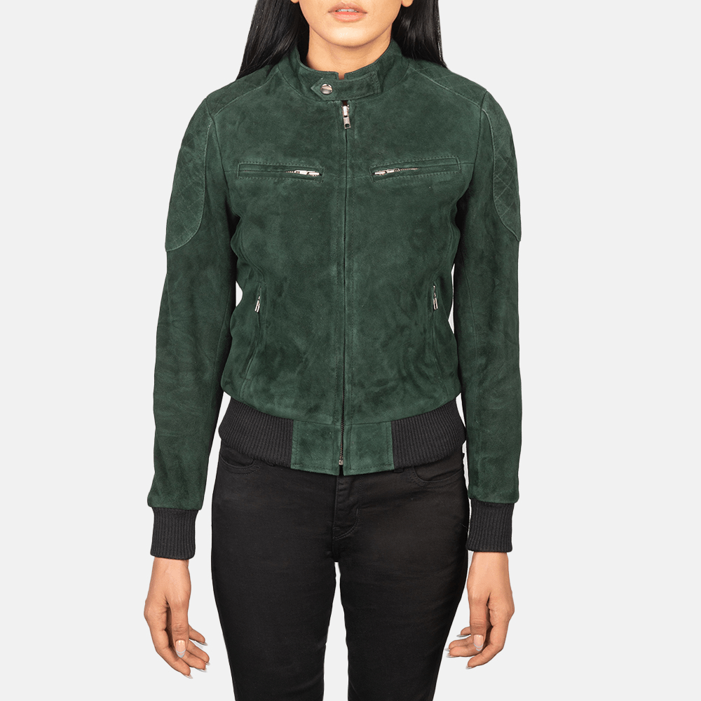 Best Zenna Green Suede Bomber Jacket