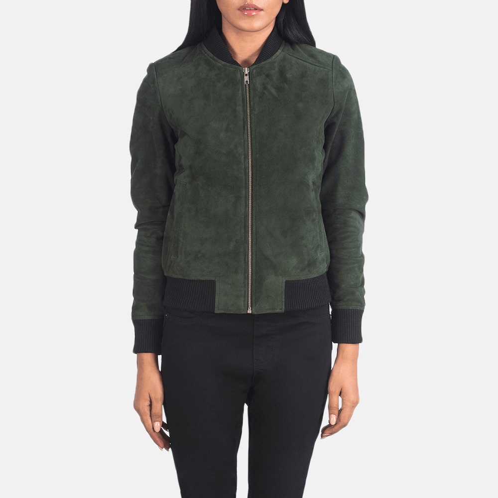 Best Bliss Green Suede Bomber Jacket