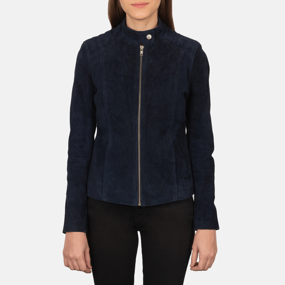 Best Kelsee Navy Blue Suede Biker Jacket