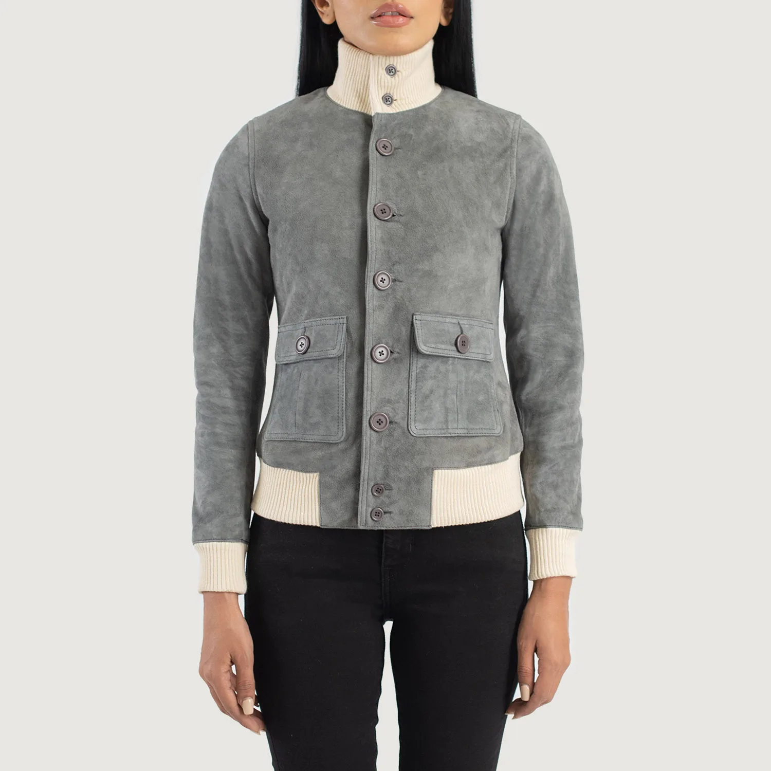 Best Sasha A1 Grey Suede Bomber Jacket