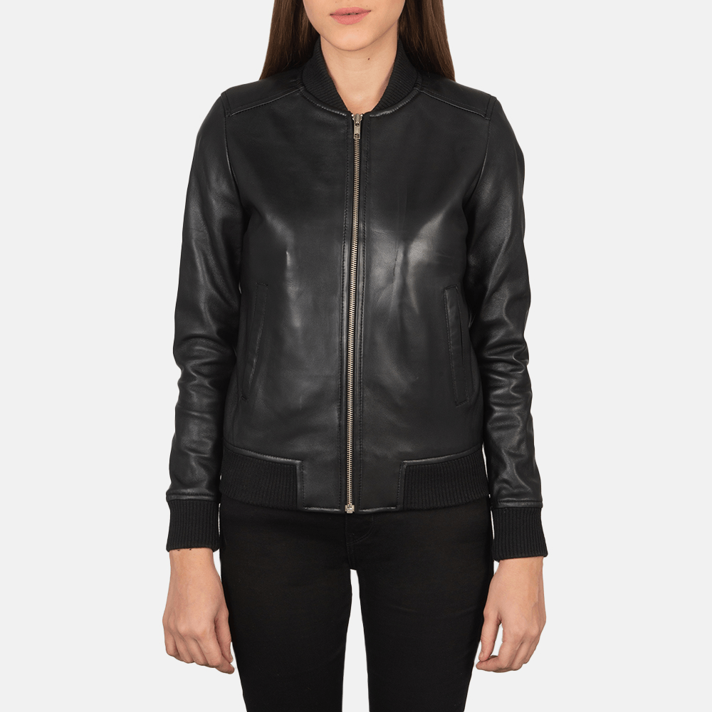 Best Bliss Black Leather Bomber Jacket