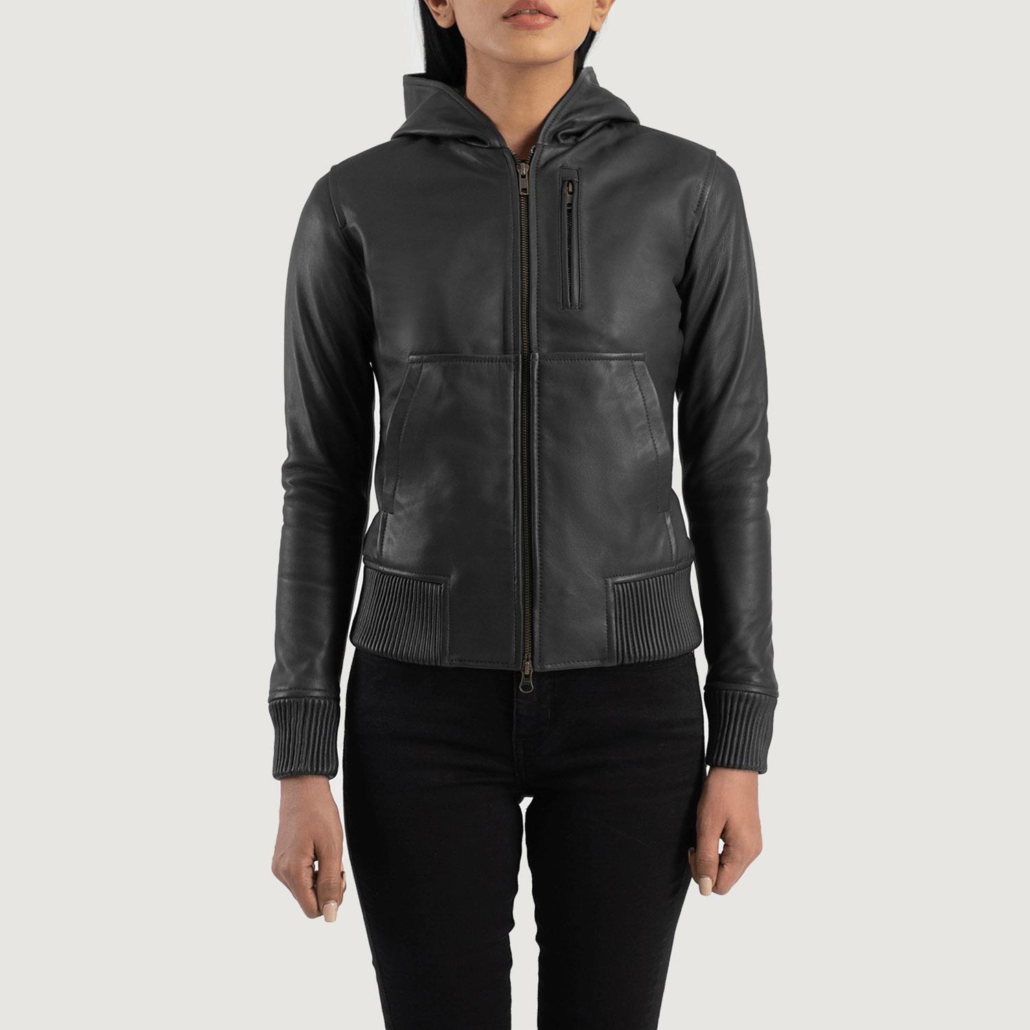 Best Luna Black Hooded Leather Bomber Jacket