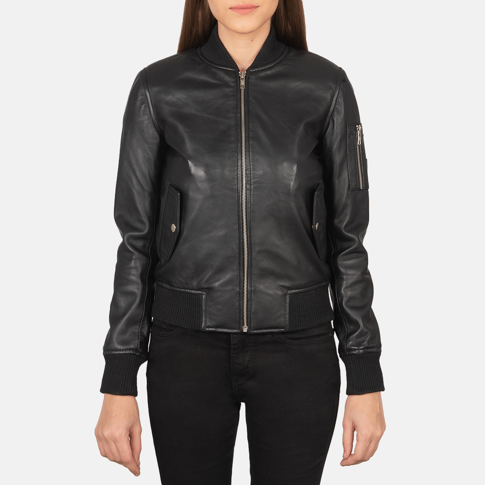 Best Ava Ma-1 Black Leather Bomber Jacket