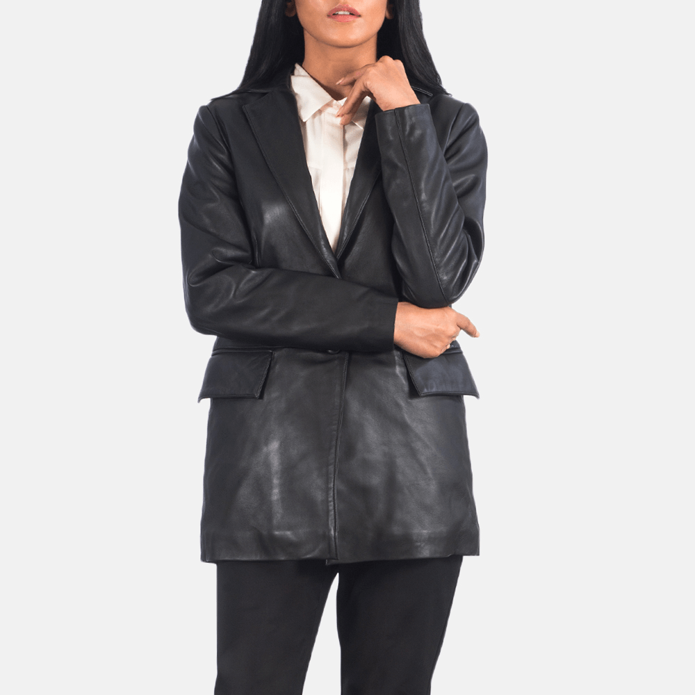 Best Marilyn Black Leather Blazer for Women